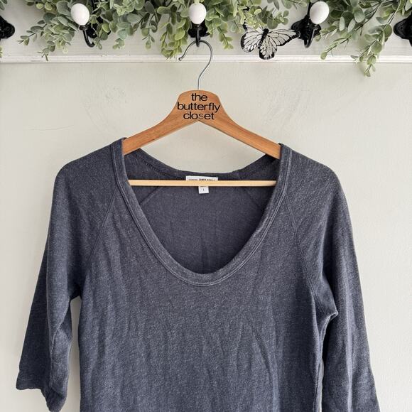 Standard James Perse Blue Gray Scoop Neck Half Sleeve Tee Size 1 Kangaroo Pocket - Picture 2 of 4